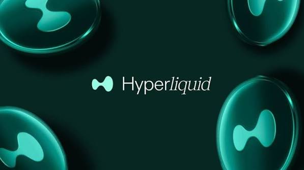 The image shows the Hyperliquid logo centered on a dark background, surrounded by stylized teal liquid drop graphics — visually tying the brand's "liquid" identity to the post about the Hyperliquid Policy Center (HPC) filing an amicus brief in the CFTC vs. CME Group perpetual futures dispute.