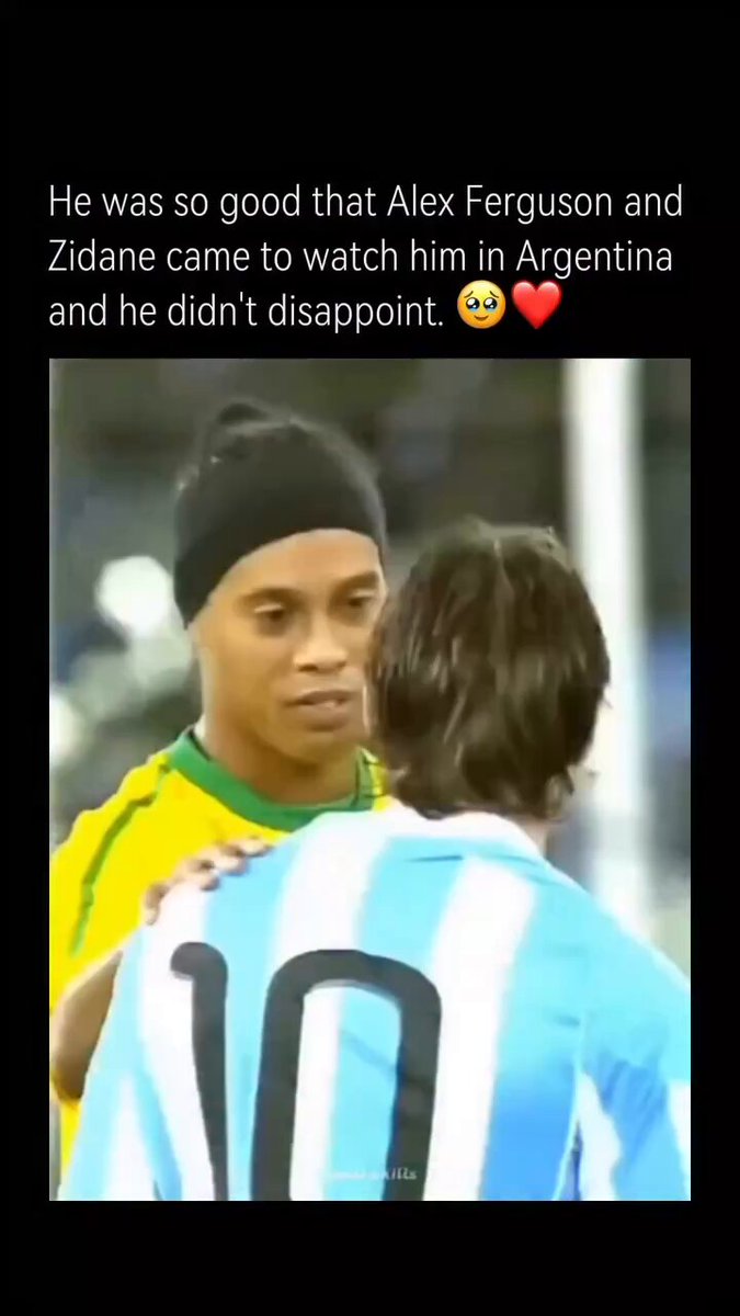 The image features a soccer player wearing a blue and white jersey with the number 10, standing next to another soccer player who has a sad expression on his face. The caption of the image reads "He was so good that Alex Ferguson and Zidane came to watch him and he didn't disappoint".