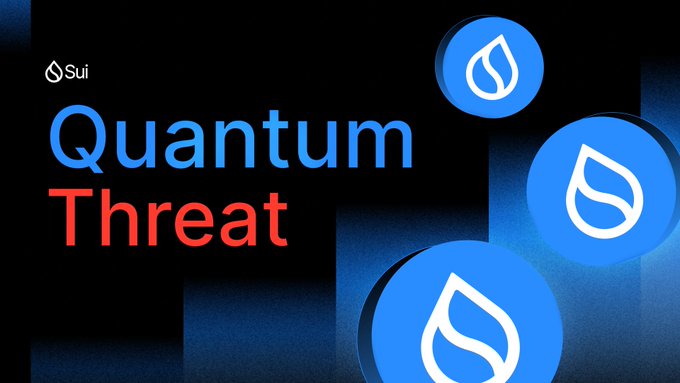 A dark blue graphic with the text "Quantum Threat" and the Sui logo, accompanied by multiple blue water drop icons.