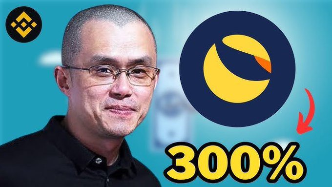 YouTube thumbnail featuring a man with glasses next to a Terra Luna (LUNA) crypto logo with '300%' text and a red arrow pointing down.