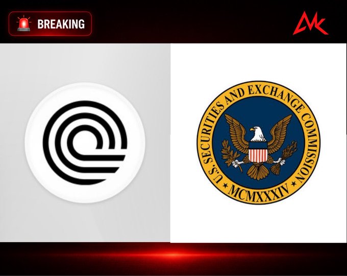 A "BREAKING" news graphic displays the Ondo Finance logo alongside the U.S. Securities and Exchange Commission (SEC) seal, featuring its eagle emblem and the founding year "MCMXXXIV" (1934), visually representing Ondo Finance's recent request to the SEC to repeal Rule 611 of Regulation NMS.