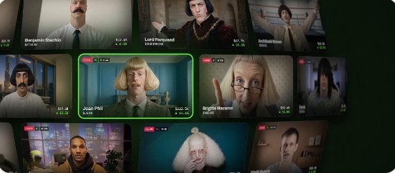 A grid of multiple Zoom video conference windows featuring people in elaborate costumes including Joan Phill (highlighted in green) and other characters labeled as 'Benjamin Blazhko', 'Lord Farrquad', 'Archibald Niven', 'Brigitte Macron', and others.