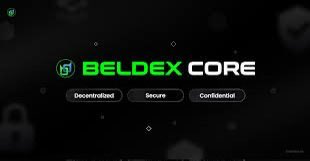 A dark promotional graphic displays the logo "BELDEX CORE" with tags labeled "Decentralized," "Secure," and "Confidential."