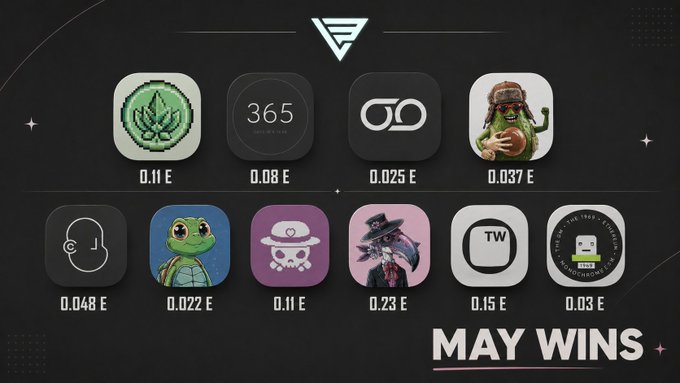 The image features a poster for "May was truly the biggest month for me". This could be related to a social media post, event or advertisement by an organization. The poster displays a collection of logos including one representing Velcorians, another showing the floor symbol and an interesting illustration of a turtle holding a camera. There are ten different shapes on this display that include a number of green squares as well as some white circles in various sizes. 
The text at the bottom of the image states "May was truly the biggest month for me". This phrase implies that May has been a huge success or milestone for the organization, possibly due to a successful event, campaign or product launch involving these logos and designs.