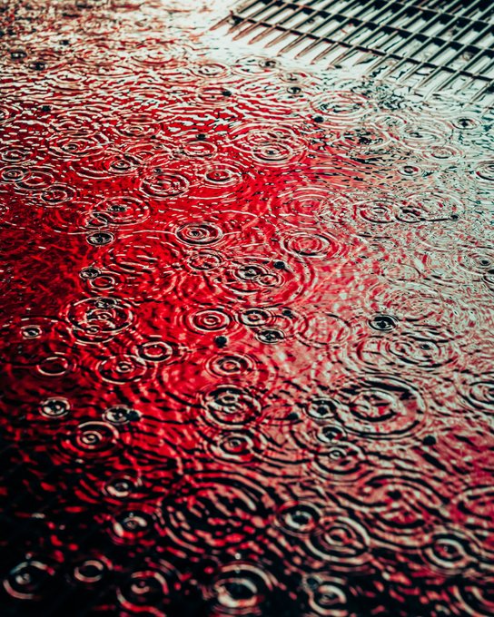 iced raindrops on a black surface, creating circular patterns of varying sizes and shapes.