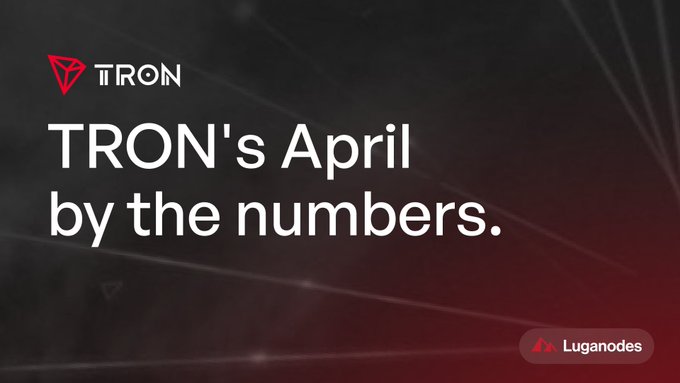The image features a banner with red text that reads "TRON'S APRIL by the numbers." The background of the image has a black and white color scheme, which contrasts with the red text. The banner also includes an image of a red number line, adding visual interest to the overall design.