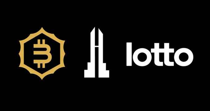 A graphic with a black background displays a gold Bitcoin 'B' logo inside a shield emblem on the left, alongside white stylized 'jl' letters and the word 'lotto' on the right.