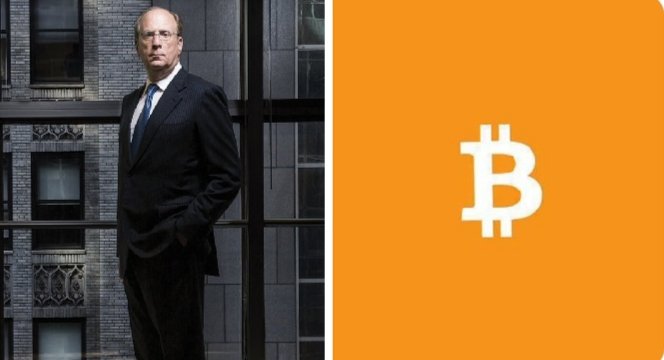 A man in a dark suit stands with hands in pockets outside a brick building alongside the orange Bitcoin ($BTC) logo, visually representing BlackRock's growing institutional adoption of Bitcoin as a portfolio hedge rather than a speculative asset.