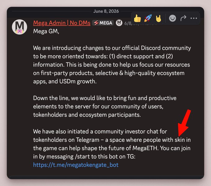 "The message here seems to be a negative one, talking about the "@ megaeth", which is likely referring to a Discord server user named Megaeth. The discussion has been going on for some time now, with the farmers' sentiment leaning towards being unhappy or upset. There are several posts and conversations surrounding this user, including one that says: "down the line we would like to bring fun and productive elements to the server." This message might be addressing an issue within the community's norms or expectations regarding users' behavior on the server.