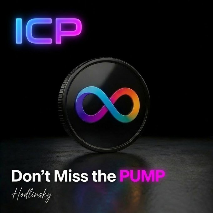 A promotional graphic for ICP (Internet Computer) cryptocurrency featuring a neon infinity symbol coin with the tagline 'Don't Miss the PUMP' and signature 'Hodlinsky'.