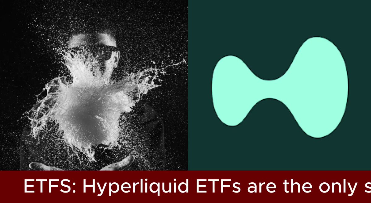 In the image, there are two graphic representations of people with different elements attached to them. The first person has a white face with water splashing around him, while the second person has a blue face with a wave-like pattern above it. Above these visual representations, text states that "Efts: Hyperliquid ETFs have still not seen a single day of outflows... Something INSANE is going on with @bitwise and @21shares' spot @Hyper LiquidX". This implies that the two graphic representations represent the logos for two different ETFs or assets. The first one symbolizes a physical element, while the second one represents an abstract concept related to investments or financial markets.