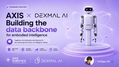 Promotional banner for an AXIS x DEXMAL AI strategic partnership, titled 'Building the data backbone for embedded intelligence,' featuring a humanoid robot and the date Thursday, June 12.