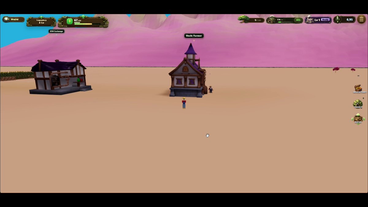 The image shows a video game scene with two small houses situated in a desert-like setting. The first house appears to be made of stone, while the second one seems to be constructed from wood. There are several people scattered around the area, some standing near the houses and others walking or running through the landscape. A few cars can also be seen parked nearby. The overall atmosphere suggests that this is a virtual world where players can interact with each other and explore various locations within the game.
