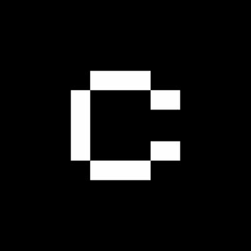 A black screen displaying a large, light gray letter 'C' in the center.