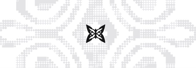 A minimalist black butterfly logo centered on a white background with a subtle gray circuit-board pattern.