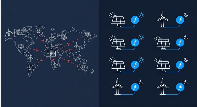 The image features a world map with various symbols representing different countries, including wind turbines and solar panels. The map is set against a dark blue background, which contrasts with the white lines that outline the countries. Below the map, there are illustrations of wind turbines and solar panels, indicating the presence of renewable energy sources in each country. The image also includes text that provides information about the global effort to increase renewable energy capacity by 750 gigawatts in 2025, as well as details on how these projects will be implemented worldwide.