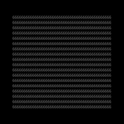 A solid block of repeating gray "6" digits fills the screen on a black background. The image visually emphasizes the number 6, relating to the post about finding a wallet address ending in 6666 (0x9fda672421fa21538bc9864b989f8be7f6d36666).