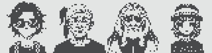 A black-and-white pixel art style image showing four characters in a row, all wearing sunglasses with varying headwear and hairstyles, creating a minimalist, retro arcade aesthetic.

The pixelated figures appear to be stylized avatars or "Normies" characters, which fits the post about the holder celebrating the collaboration between Beeple (a renowned digital artist known for pixel art) and the Normies NFT project.