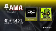 A promotional graphic for an AMA session with Bloctopus on August 31st at 03:00 UTC, featuring the 'F&F' and Bloctopus logos.