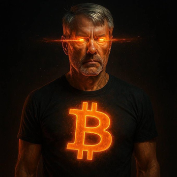 The image features a man wearing a black t-shirt with an orange Bitcoin symbol, standing against a dark background. The caption below the image reads "JUST IN: Michael Saylor says, 'AI is soaking up capital right now. Bitcoin remains the premier long-term asset.'". This suggests that there might be some discussion or news related to Bitcoin and artificial intelligence in the context of the post.