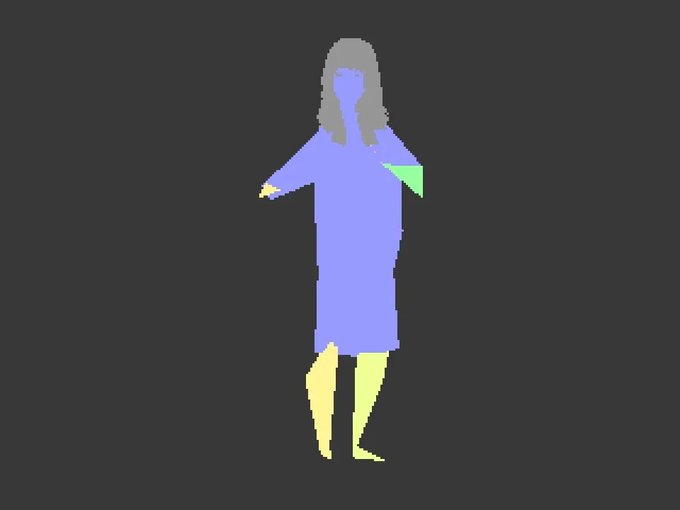A simple 2D character sprite of a figure in a purple robe with gray hair and pale legs, set against a dark gray background.