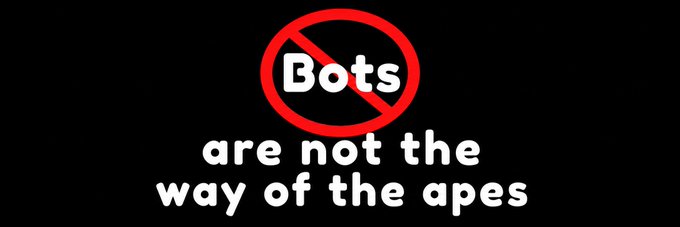 The image features a banner with the text "Bots are not the way of the apes" written in white letters against a black background. The phrase "WL enrolments are on pause, making the anti bot mode stronger." is also present in the image. This message seems to be related to the current situation where people might be avoiding bots or automated systems due to concerns about privacy and security.