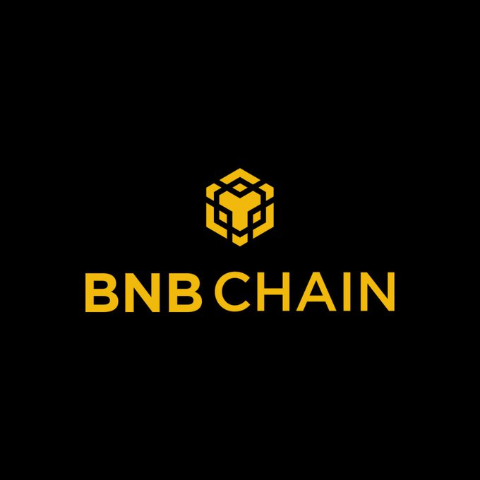 The image displays the BNB Chain logo—a yellow geometric cube design—alongside the text "BNB CHAIN" in bold yellow lettering on a black background, representing the blockchain platform mentioned in the announcement about their new Layer 1 blockchain for agentic trading.