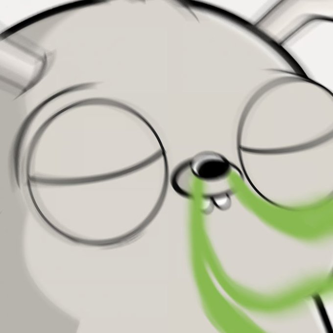 A sketch-style illustration of a cartoon character with large round glasses and a small mustache vomiting green liquid.
