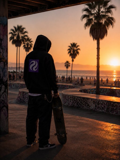 The image features a man holding a skateboard while standing under an overpass at sunset. The setting sun casts a warm glow, creating a serene atmosphere as people enjoy their time outdoors. The caption reads "GMGM Seeing Injective co - founder speak with CNBC about growing interest in SpaceX perpetual markets genuinely caught my attention ... Not because media coverage automatically means progress". This statement suggests that the man's skateboarding experience is being discussed by others and highlights the popularity of the sport among people who are interested in space exploration.

The image also includes a palm tree, which adds to the overall ambiance of the scene. The combination of these elements creates an interesting juxtaposition between the man enjoying his skateboard under the sunset and the ongoing conversation about space exploration.