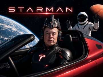 The image features a man wearing a black suit with a red helmet, sitting inside a car and waving at someone standing outside of the vehicle. The background shows a planet and stars, suggesting that they are in space or near a planetarium. There is no direct connection between the man in the car and the word "ASTEROID" in the image. However, there is an initial reference to the word on a post about ethereum, which might be related to the space theme of the image. The main focus of the image seems to be the man waving at someone outside the vehicle rather than discussing the topic of ethereum or the word "ASTEROID."