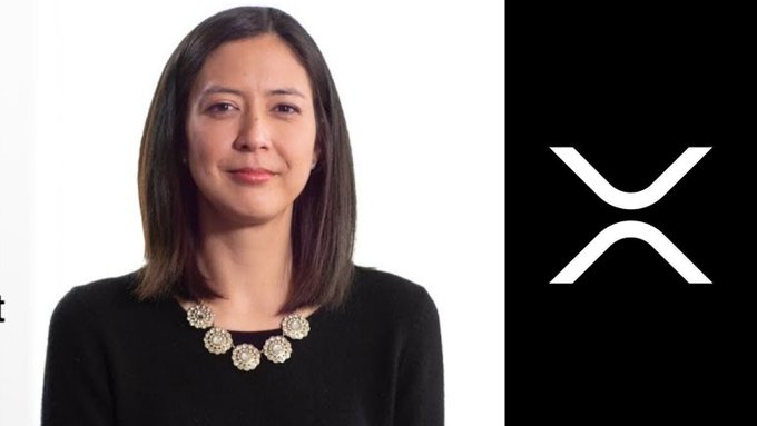 The image shows Ripple President Monica Long beside the XRP logo, visually accompanying her statement highlighting unprecedented institutional demand for XRP and RLUSD.