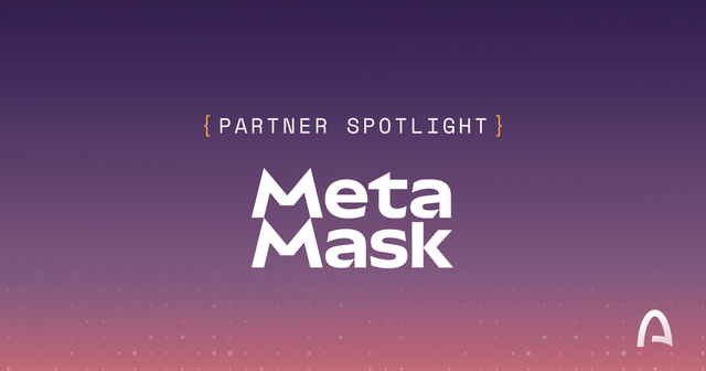 A graphic with a purple-to-pink gradient background reading "{PARTNER SPOTLIGHT}" above the "MetaMask" logo.