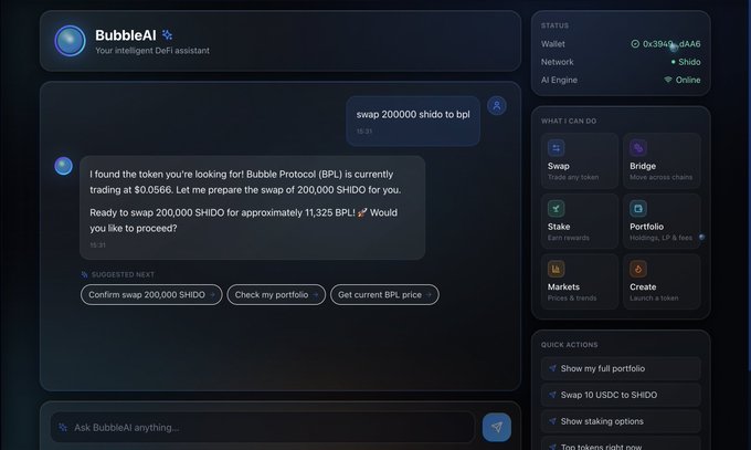 A screen displaying a chat window with bubbleai written above it, which suggests that there might be an ongoing discussion related to BubbleAI or blockchain technology.