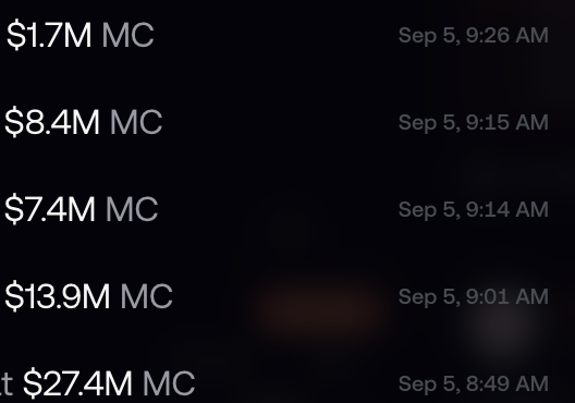 A screenshot displaying transaction amounts on September 5th, with entries ranging from $1.7M to $27.4M labeled 'MC', with timestamps from 8:49 AM to 9:26 AM.