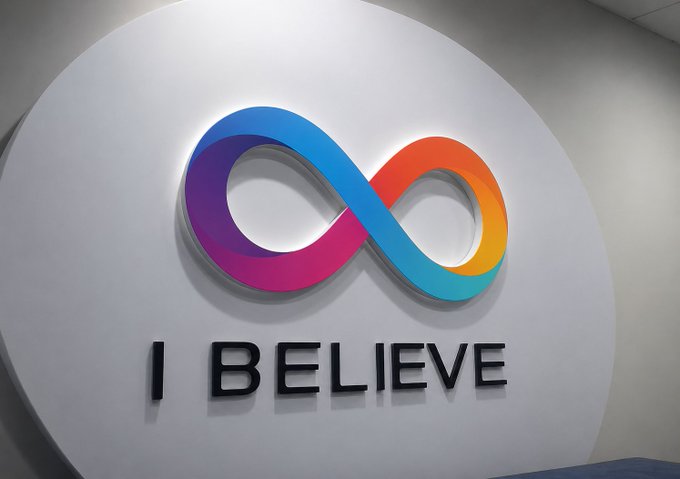 The image features a large, colorful sign that reads "I believe", which is displayed against a white wall. The sign has an eye-catching design with a large, circular shape and a vibrant color scheme of blue, pink, orange, and purple. The text "bullieve" is prominently displayed on the sign, adding to its overall visual appeal. The image also includes a caption that reads "bullieve".