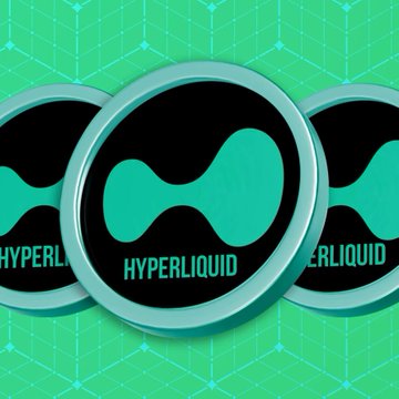 Three metallic Hyperliquid (HYPE) tokens with the distinctive teal infinity-style logo are displayed against a vibrant green geometric background, visually reinforcing the token's momentum as Binance announces its spot trading listing, driving HYPE's price toward $95.