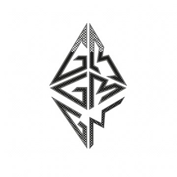 A black and white geometric tribal-style emblem or tattoo design featuring a diamond shape with angular patterns and dotwork.