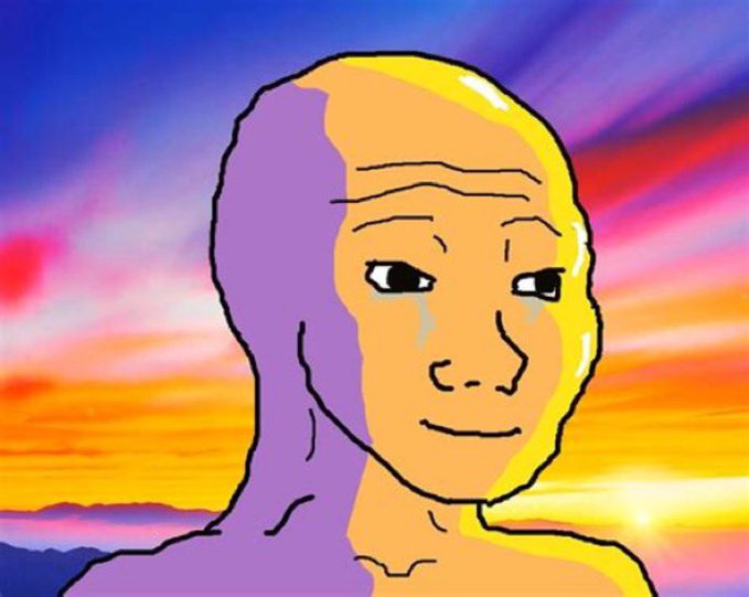 A classic Wojak "sobbing" character with a single tear rolling down his face is set against a vibrant sunset sky, embodying the emotional, meme-driven humor that the $WOJAK community is known for. The post compares this image's emotional crypto-investor energy to $SHIB, suggesting $WOJAK has even stronger viral potential.