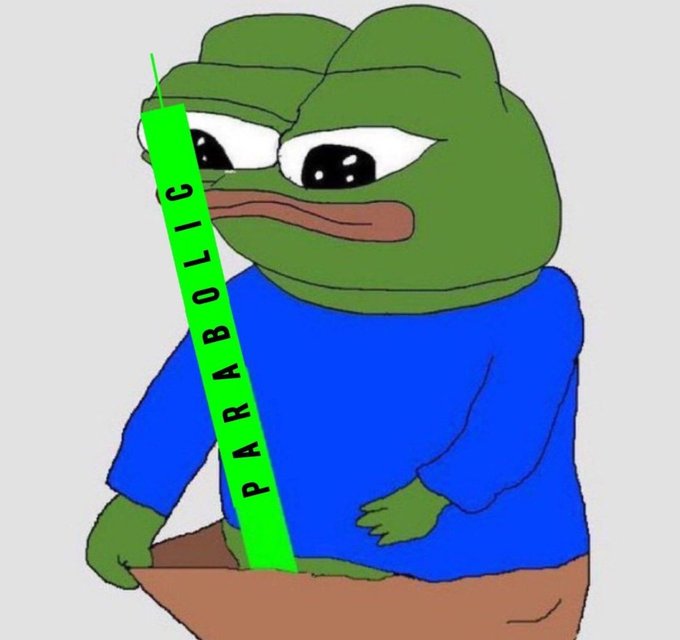 A cartoon Pepe the Frog wearing a blue shirt with a green sash labeled 'PARABOLIC' across it.