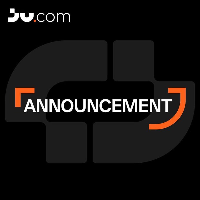 The image features a black background with white text that reads " Announcement " along with an orange arrow pointing towards the word "Announcement" written below it. The text appears to be in a foreign language, which could indicate that this is a promotional or marketing campaign related to JU/USDT currency exchange services.