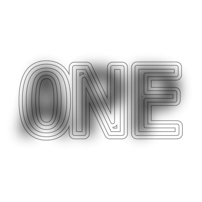 The image displays the word "ONE" in a layered, outlined font with a metallic sheen and soft shadow against a white background. The accompanying "↓" suggests a downward reference, though the image itself simply presents the stylized text "ONE."