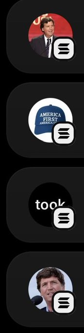 A screenshot of four social media story posts, including images of a man in a suit, a 'America First America Only' hat, the text 'took', and another man at a microphone.