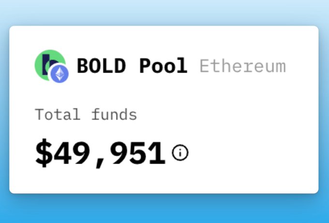 A simple dashboard widget showing 'BOLD Pool Ethereum' with total funds of $49,951.