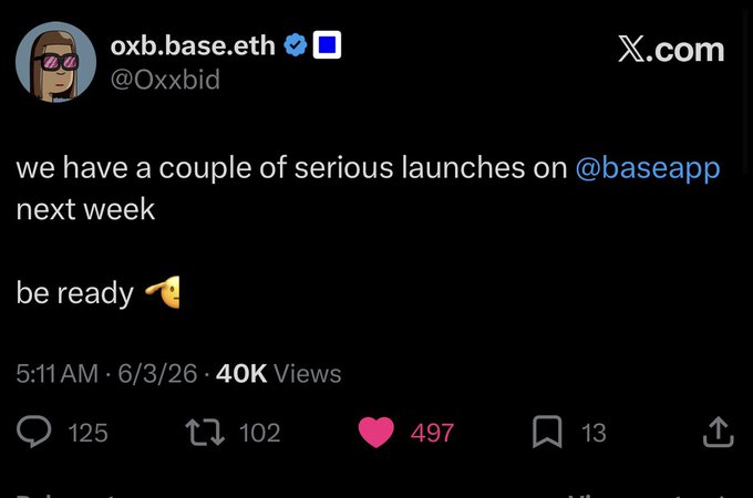 The image features a Twitter post with a pink heart icon, which reads "be ready" followed by a list of numbers. The numbers represent the views of the post, indicating that it has been viewed 101 times. The post seems to be related to a new product or service being launched on BaseApp, as suggested by the caption.