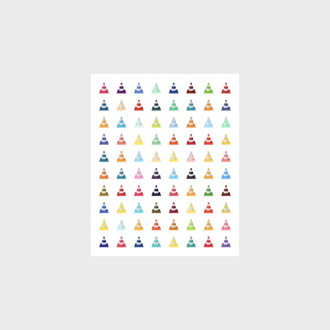 A grid pattern of colorful, illustrated party hat or cone-shaped icons in various colors arranged in neat rows on a white background.