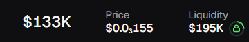 Dark interface showing trading data with two rows displaying price and liquidity values, both showing '$1.39K' for Price, 'Liquidity', and '$400.155' for liquidity amount, with a green icon on the right.
