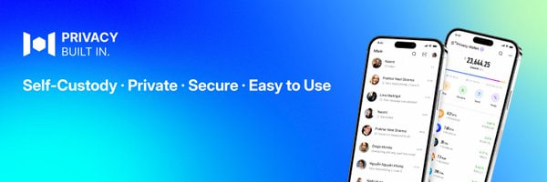 The image shows a promotional graphic for Mixin Messenger, a self-custody messaging app, displaying two smartphones—one showing a chat interface with a balance of "23,444.25" and another listing contacts—and features the text "PRIVACY BUILT IN." along with the tagline "Self-Custody · Private · Secure · Easy to Use."

This visual reinforces the accompanying post's message about Mixin Messenger by highlighting its privacy-focused, self-custody features and showcasing its user-friendly chat and wallet interface.