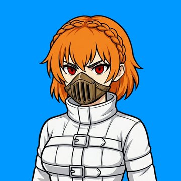 The image features a female character with an orange hair color, wearing a white jacket and a mask over her face. She has red eyes that give her a fierce appearance. The character appears to be a female character from a video game or anime series, possibly a female warrior or a female bounty hunter. The post is titled "Goblin Tamers are almost here! Get your Goblin NFT and start mining $GSA opensea.io/collection/gob ...", which suggests that the character has been created recently in the game world and is now ready to embark on her next adventure or mission.