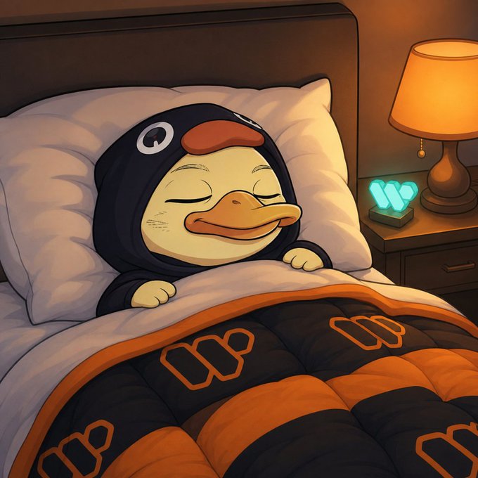 The image features a cartoon penguin wearing a black hoodie with orange accents, sleeping peacefully on an orange and white striped comforter. The penguin's position on the bed suggests that it is in a relaxed state. The background of the image includes a lamp and a nightstand, which adds to the cozy atmosphere of the scene. The post about ecosystems and attention-seeking seems unrelated to the image at first glance but can be related by considering how the penguin's peaceful slumber represents the importance of taking breaks and resting in our daily lives. This can be seen as an important aspect of maintaining a healthy work-life balance, which is crucial for overall well-being and productivity.