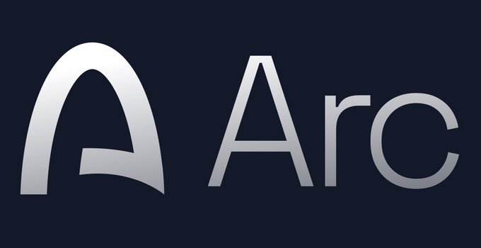 The image features a logo for an online marketplace called "Arc". The logo consists of the letters "ARC" written in a modern, sans-serif font against a dark blue background. The text "Build real financial products onchain. Build on @arc Tgif" is also present within the logo. This suggests that the Arc platform focuses on creating and promoting financial products online.